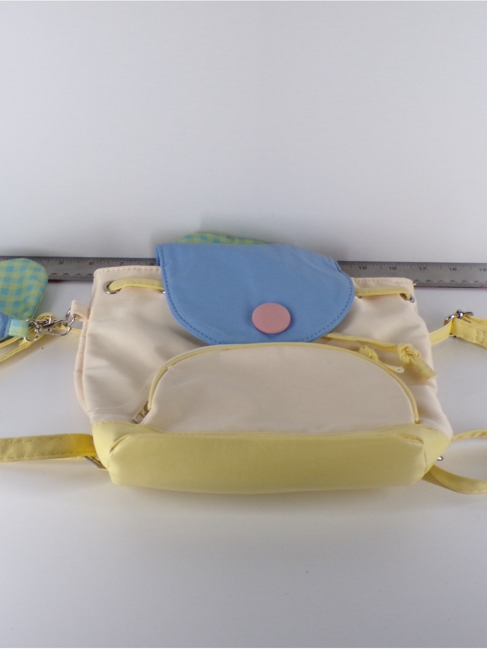 Korean Style Pastel Color-Block Mini Backpack with Matching Plaid Pouch